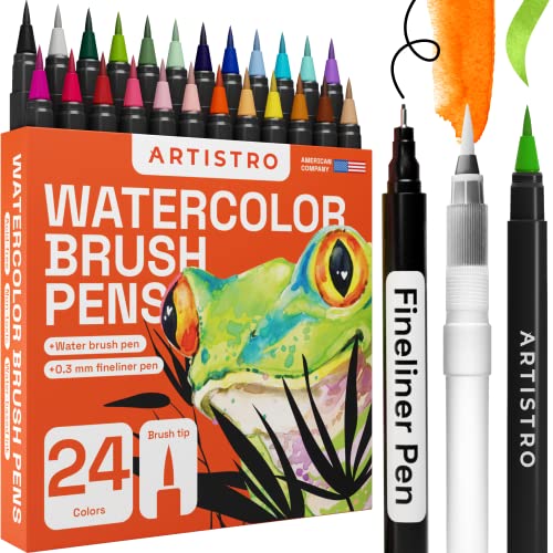 Artistro 24+2 Aquarellstifte Brush Pen Set, Aquarellmarker mit Fineliner-Stift und Flexiblen Pinselstiften ideal zum Malen, Kalligraphie und Manga für Profis und Anfänger von Artistro