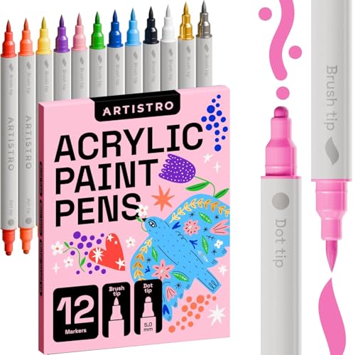 Artistro Acrylstifte 12 Farben, Marker Stifte mit 2 Spitze - Pinsel und Punkt, Wasserfeste Stifte, Acrylic Marker für Steine Bemalen, Stoff, Leinwand, Glas, Holz, Papier, DIY Crafts Artistro Acrylstifte 12 Farben, Marker Stifte mit 2 Spitze - Pinsel und Punkt, Wasserfeste Stifte, Acrylic Marker für Steine Bemalen, Stoff, Leinwand, Glas, Holz, Papier, DIY Crafts von Artistro