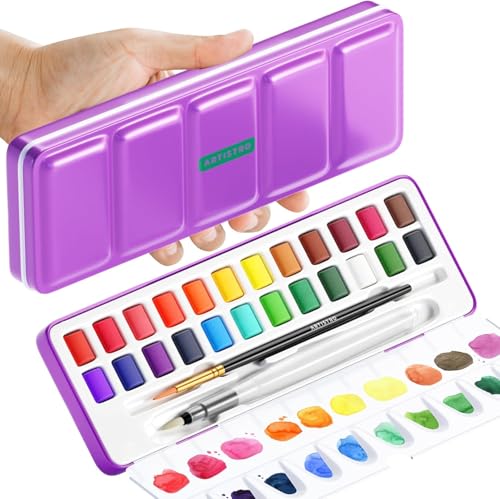 Artistro Aquarellfarben-Set mit 24 Farben, Reise-Aquarellfarben-Set in tragbarer Box, Wasserfarben-Sets für Kinder, Mini-Aquarellfarben-Set für Erwachsene für Künstler, Anfänger, Hobby-Bastler von Artistro