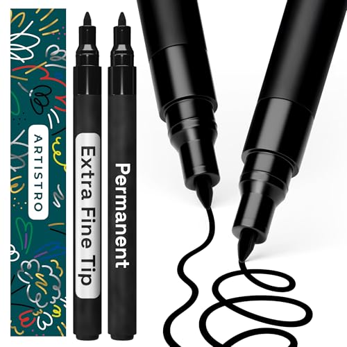 Artistro Permanent Marker Schwarz - 2 Stück Acrylstifte Schwarz - Wasserfest Filzstift mit 0,7 mm Spitze, Schnell Trocknender Glanzlackmarker für Textil, Stein, Keramik, Glas, Holz, Metall, Karton von Artistro