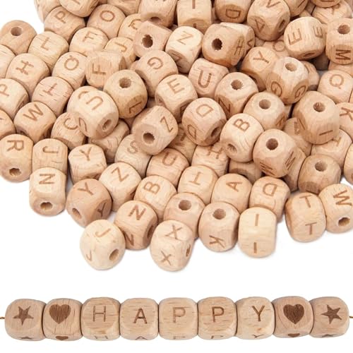 Artlatu 100 Stück Holzbuchstaben Perlen Buchstaben Holzperlen 12mm Holzperlen zum Auffädeln Buchstaben Perlen Set Holzperlen mit Buchstaben Holz Perlen (Buchstaben) von Artlatu