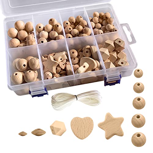 Artlatu 135 Stk Makramee Holzperlen Set,102stk Holzperlen,24 stk 20mm Häkeln Holzperlen, 10stk holzclip,20m Bastelseilen, für DIY Schmuck Herstellung Heimwerker Handwerk Makramee (200-Set) von Artlatu