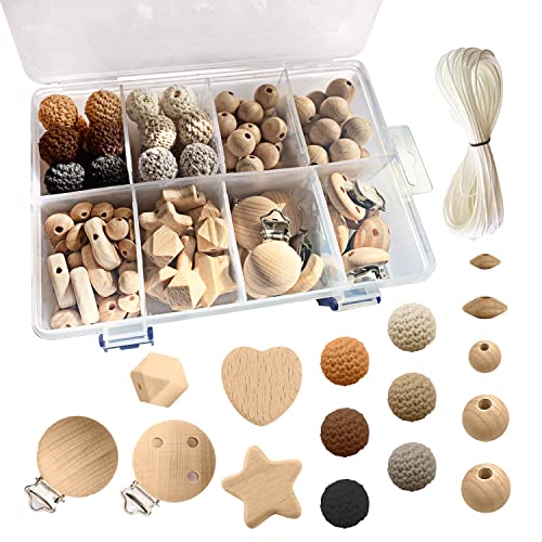 Artlatu 135 Stk Makramee Holzperlen Set,102stk Holzperlen,24 stk 20mm Häkeln Holzperlen, 10stk holzclip,20m Bastelseilen, für DIY Schmuck Herstellung Heimwerker Handwerk Makramee (Holzperlen) von Artlatu