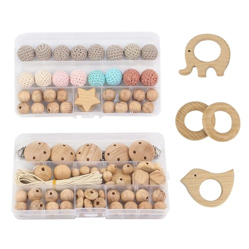 Artlatu 84Stk Makramee Holzperlen Set 54stk Holzperlen,16stk 20mm Häkeln Holzperlen, 5stk holzclip, für DIY Schmuck Herstellung DIY Handwerk Makrame von Artlatu