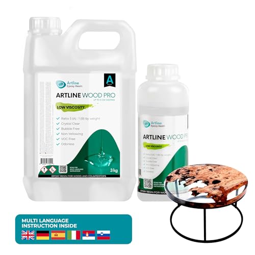 Artline Wood PRO Transparentes Epoxidharz 4 kg – für Tische und Theken, Verhältnis 3:1, 3–4 cm gießen, UV-beständig, geruchlos, ideal für Holz/Beton von Artline Epoxy Resin