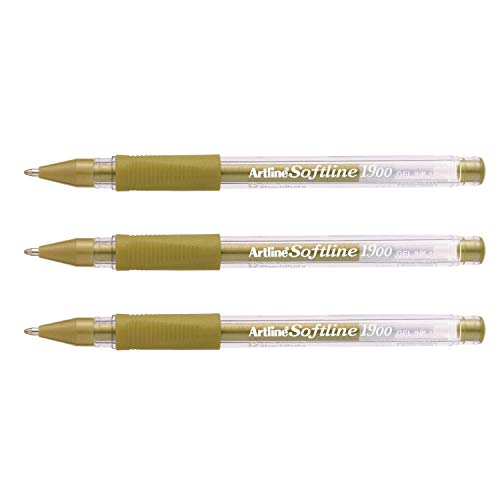 Artilline Gel-Kugelschreiber Softline 1900, Spitze 1 mm, goldfarben, 3 Stück von Artline