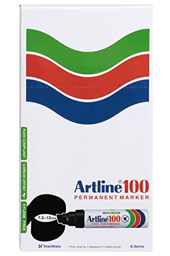 Artline 100 7,5–12 mm Giant Keilspitze permanent marker – Schwarz [6 Stück] von Artline