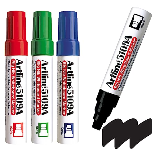 Artline 5109A Magnum Whiteboard-Marker mit großer Spitze, 10 mm flache Spitze für klare Sichtbarkeit, trocken abwischbare Marker, erhältlich in Schwarz, Rot, Blau und Grün, perfekt für Klassenzimmer von Artline