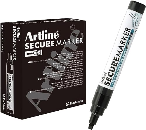 Artline Secure Marker EKSC-4x Permanentmarker, 4,0 mm Keilspitze, Schwarz, 12 Stück, reduziert sensible/private Informationen dauerhaft, verbergen und schützen vertrauliche Informationen von Artline