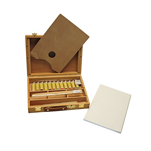 Artme hölzernes Premium Staffelei Box Malset 23 Teile - Tischstaffelei 32 x 24cm / 3 Leinwandtafeln/ 12 x Acrylfarben/ 4 x Künstlerpinsel/HD Bleistift/Kunststoffpalettenmesser/Holzpalette von Artme