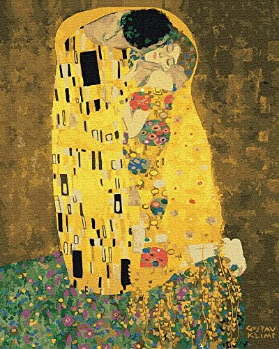 Artnapi Malen nach Zahlen Erwachsene mit Rahmen | DIY Handgemalt | Der Kuss Gustav Klimt | Kit für Anfänger und Erwachsene | Set inklusive Acrylfarben & Pinsel | 40x50cm Leinwand | Ideal als Geschenk von Artnapi