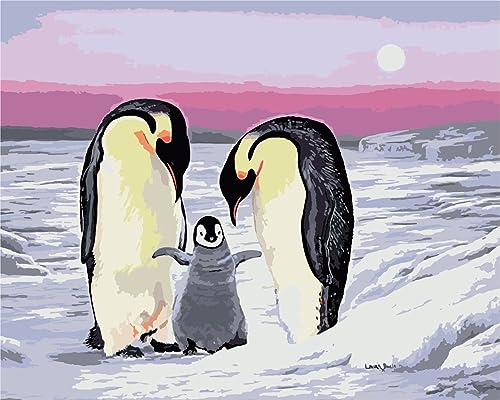 ARTNAPI Malen nach Zahlen Erwachsene mit Rahmen | DIY Handgemalt | Tiere - Pinguinfamilie | Kit für Anfänger und Erwachsene | Set inklusive Acrylfarben & Pinsel | 40x50cm Leinwand | Ideal als Geschenk von Artnapi