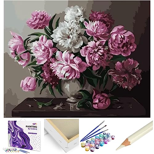 Artnapi Malen nach Zahlen Erwachsene mit Rahmen | DIY Handgemalt | Blumen - Blumenstrauß | Kit für Anfänger und Erwachsene | Set inklusive Acrylfarben & Pinsel | 40x50cm Leinwand | Ideal als Geschenk von Artnapi