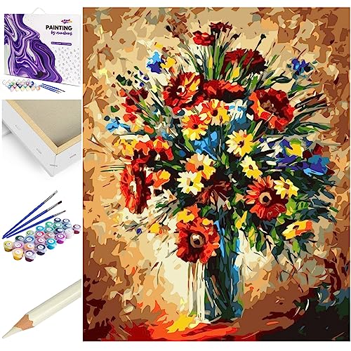 Artnapi Malen nach Zahlen Erwachsene mit Rahmen | DIY Handgemalt | Blumen - Bunte Blumen | Kit für Anfänger und Erwachsene | Set inklusive Acrylfarben & Pinsel | 40x50cm Leinwand | Ideal als Geschenk von Artnapi