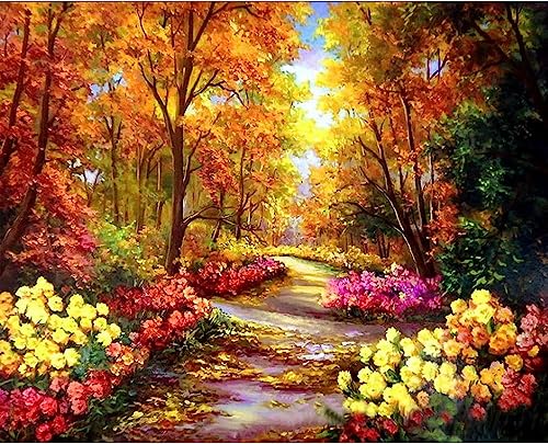 Artnapi Malen nach Zahlen Erwachsene mit Rahmen | DIY Handgemalt | Blumen im Herbstpark | Kit für Anfänger und Erwachsene | Set inklusive Acrylfarben & Pinsel | 40x50cm Leinwand | Ideal als Geschenk von Artnapi