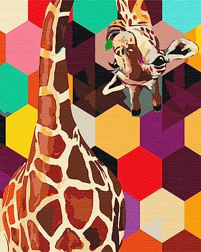 Artnapi Malen nach Zahlen Erwachsene mit Rahmen | DIY Handgemalt | Giraffe als Mosaik | Kit für Anfänger und Erwachsene | Set inklusive Acrylfarben & Pinsel | 40x50cm Leinwand | Ideal als Geschenk von Artnapi