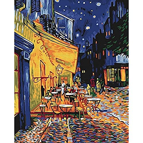 Artnapi Malen nach Zahlen Erwachsene mit Rahmen | DIY Handgemalt | Nachtcafé in Arles Van Gogh | Kit für Anfänger und Erwachsene | Set inklusive Acrylfarben & Pinsel | 40x50cm Leinwand | Geschenke von Artnapi