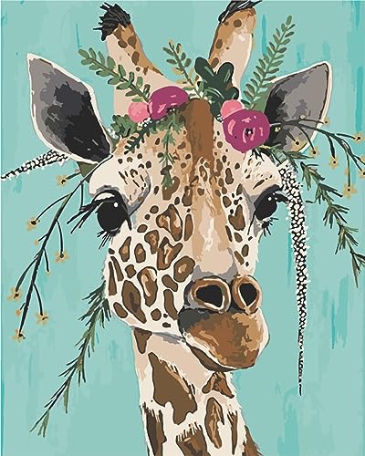 Artnapi Malen nach Zahlen Erwachsene mit Rahmen | DIY Handgemalt | Tiere - Giraffe | Kit für Anfänger und Erwachsene | Set inklusive Acrylfarben & Pinsel | 40x50cm Leinwand | Ideal als Geschenk von Artnapi