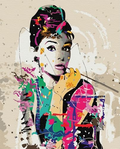 Artnapi Malen nach Zahlen Erwachsene ohne Rahmen | DIY Handgemalt | Audrey Hepburn | Kit für Anfänger und Erwachsene | Set inklusive Acrylfarben & Pinsel | 40x50cm Leinwand von Artnapi