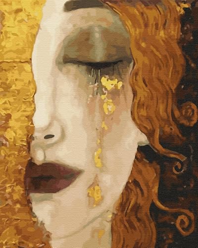 Artnapi Malen nach Zahlen Erwachsene ohne Rahmen | DIY Handgemalt | Gustav Klimt Goldene Tränen | Kit für Anfänger und Erwachsene | Set inklusive Acrylfarben & Pinsel | 40x50cm Leinwand von Artnapi