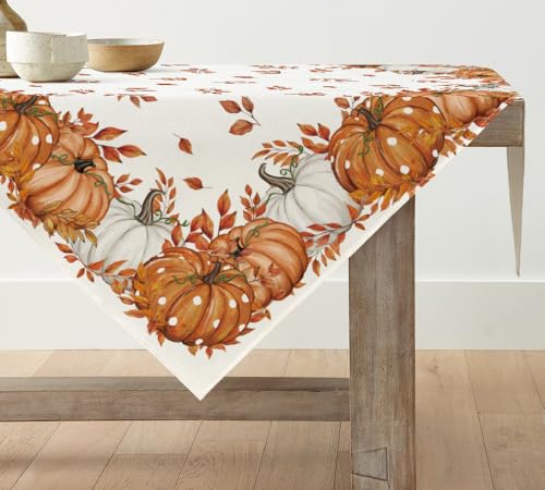 Artoid Mode Blätter Eukalyptus Orange Kürbisse Herbst Tischdecke, Saisonnal Tischwäsche Küche Tisch Dekoration Drinnen Urlaub Party Dekor 85x85 cm von Artoid Mode