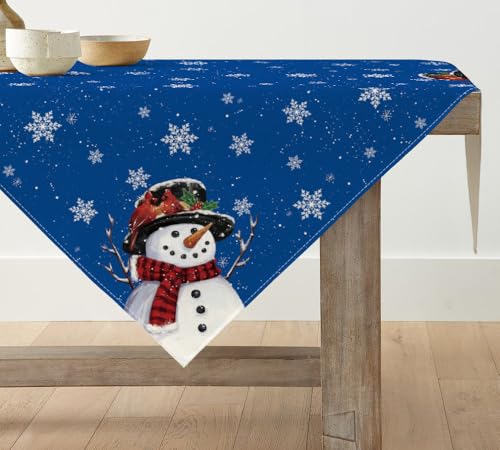 Artoid Mode Blau Schneemann Schneeflocken Weihnachten Tischdecke, Tischwäsche Winter Küche Tisch Dekoration Drinnen Urlaub Party Dekor 85x85 cm von Artoid Mode