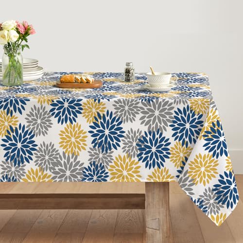 Artoid Mode Blumen Marineblau Dahlien Herbst Tischdecke 140x110 cm, Saisonnal Fall Fleckschutz Tischwäsche Küche Dekoration Urlaub Party Dekor von Artoid Mode