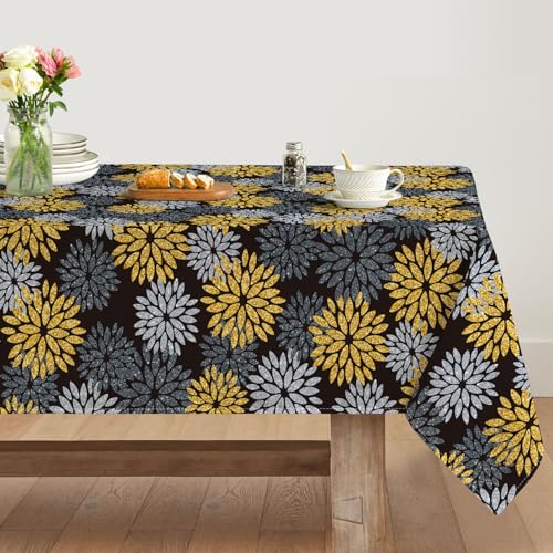 Artoid Mode Blumen Schwarz Gold Dahlien Herbst Tischdecke 140x110 cm, Saisonnal Fall Fleckschutz Tischwäsche Küche Dekoration Urlaub Party Dekor von Artoid Mode