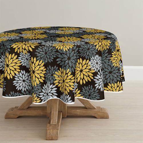 Artoid Mode Blumen Schwarz Gold Dahlien Herbst Tischdecke Rund 140 cm, Saisonnal Fall Fleckschutz Tischwäsche Küche Dekoration Urlaub Party Dekor von Artoid Mode