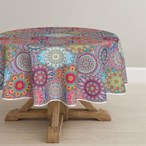 Artoid Mode Boho Vintage Geometrie Marokkanisch Mandala Tischdecke Rund 120 cm, Fleckschutz Tischwäsche Küche Dekoration Urlaub Party Dekor von Artoid Mode