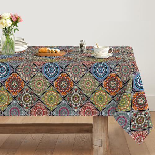 Artoid Mode Boho Vintage Geometrie Marokkanische Bunt Tischdecke 140x110 cm, Fleckschutz Tischwäsche Küche Dekoration Urlaub Party Dekor von Artoid Mode