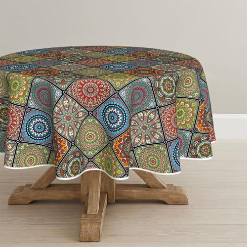 Artoid Mode Boho Vintage Geometrie Marokkanische Bunt Tischdecke Rund 120 cm, Fleckschutz Tischwäsche Küche Dekoration Urlaub Party Dekor von Artoid Mode