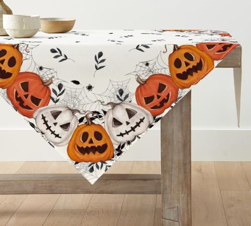 Artoid Mode Kürbisse Spinnennetz Jack-o-Laterne Halloween Tischdecke, Tischwäsche Küche Tisch Dekoration Drinnen Urlaub Party Dekor 85x85 cm von Artoid Mode