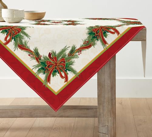 Artoid Mode Poinsettie Ribbon Blumen Weihnachten Tischdecke, Tischwäsche Winter Küche Tisch Dekoration Drinnen Urlaub Party Dekor 85x85 cm von Artoid Mode