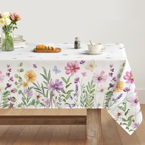 Artoid Mode Rosa Blumen Blätter Schmetterling Frühling Tischdecke 140x110 cm, Saisonnal Sommer Fleckschutz Tischwäsche Küche Dekoration Party Dekor von Artoid Mode