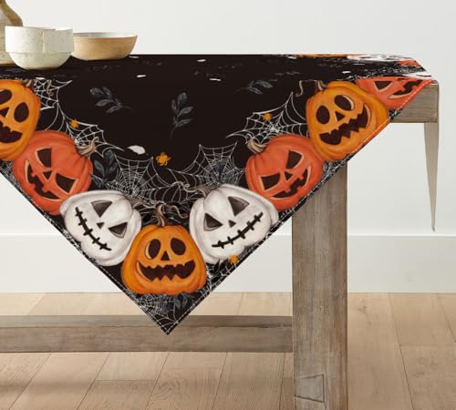 Artoid Mode Schwarz Spinnennetz Kürbisse Laterne Halloween Tischdecke, Tischwäsche Küche Tisch Dekoration Drinnen Urlaub Party Dekor 85x85 cm von Artoid Mode