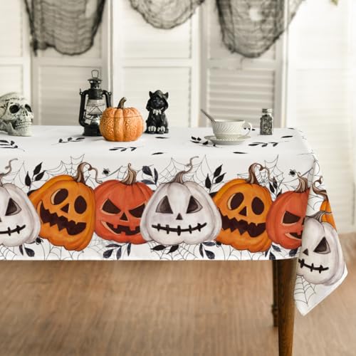 Artoid Mode Spinnennetz Blätter Jack-o-Laterne Halloween Tischdecke 140x110 cm, Saisonnal Spinnen Fleckschutz Tischwäsche Küche Dekoration Party Dekor von Artoid Mode