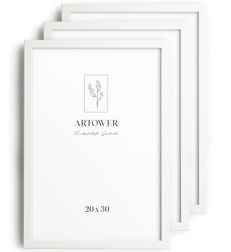 Artower® 3x Bilderrahmen für 20 x 30 cm Weiß Holz Dünner Rahmen | 3er Set Posterrahmen Groß | Picture Frame White Wood 20x30cm | Holzrahmen Holz-Bilderrahmen | Holzbilderrahmen Poster Echtholz von Artower