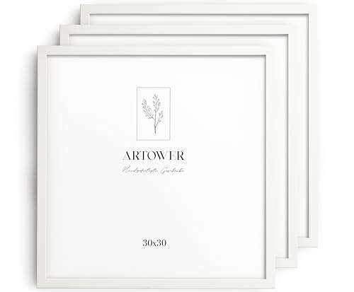 Artower® 3x Bilderrahmen für 30 x 30 cm Weiß Holz Dünner Rahmen | 3er Set Posterrahmen Groß | Picture Frame White Wood 30x30cm | Holzrahmen Holz-Bilderrahmen | Holzbilderrahmen Poster Echtholz von Artower