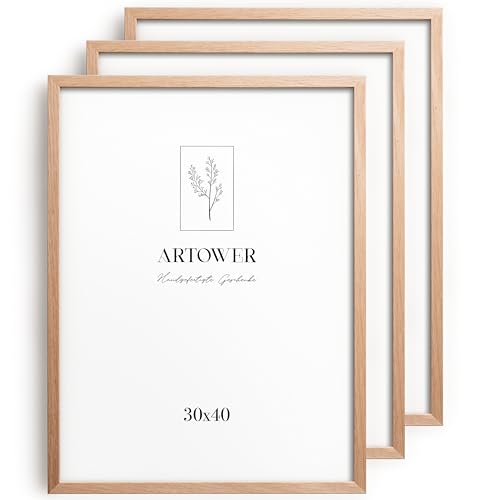 Artower® 3x Bilderrahmen für 30 x 40 cm Natur Holz Eiche Dünner Rahmen | 3er Set Posterrahmen Groß | Picture Frame Oak Wood 30x40cm | Holzrahmen Holz-Bilderrahmen | Holzbilderrahmen Poster Echtholz von Artower