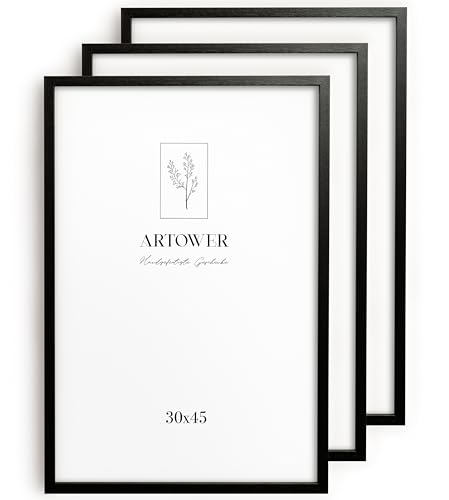 Artower® 3x Bilderrahmen für 30 x 45 cm Schwarz Holz Dünner Rahmen | 3er Set Posterrahmen Groß | Picture Frame Black Wood 30x45cm | Holzrahmen Holz-Bilderrahmen | Holzbilderrahmen Poster Echtholz von Artower