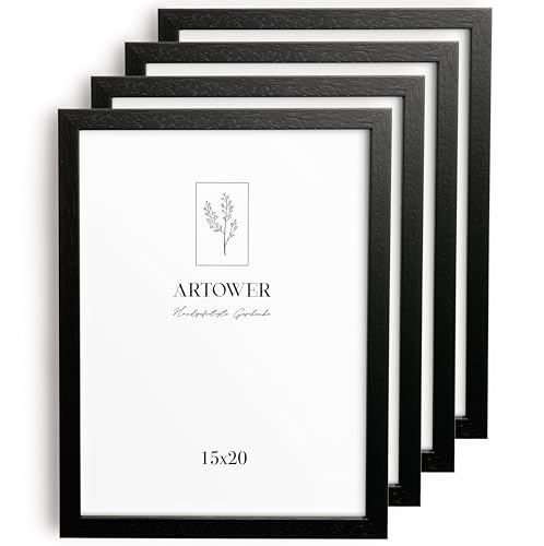 Artower® 4x Bilderrahmen für 15 x 20 cm Schwarz Holz Dünner Rahmen | 4er Set Posterrahmen Klein | Picture Frame Black Wood 15x20cm | Holzrahmen Holz-Bilderrahmen | Holzbilderrahmen Poster Echtholz von Artower