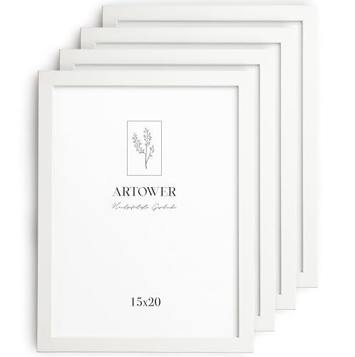 Artower® 4x Bilderrahmen für 15 x 20 cm Weiß Holz Dünner Rahmen | 4er Set Posterrahmen Klein | Picture Frame White Wood 15x20cm | Holzrahmen Holz-Bilderrahmen | Holzbilderrahmen Poster Echtholz von Artower