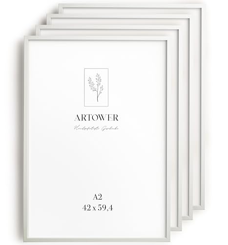 Artower® 4x Bilderrahmen für DIN A2 42 x 59 cm Weiß Holz Dünner Rahmen | 4er Set Posterrahmen Groß | Picture Frame White Wood 42 x 59,4cm | Holzrahmen Holz-Bilderrahmen | Holzbilderrahmen Poster von Artower