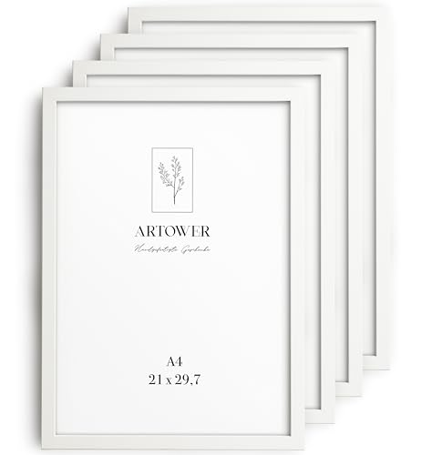 Artower® 4x Bilderrahmen für DIN A4 21 x 30 cm Weiß Holz Dünner Rahmen | 4er Set Posterrahmen Groß | Picture Frame White Wood 21 x 29,7cm | Holzrahmen Holz-Bilderrahmen | Holzbilderrahmen Poster von Artower