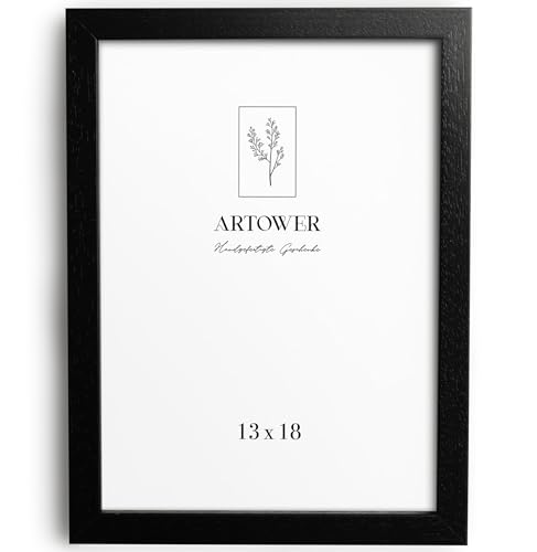 Artower® Bilderrahmen für 13 x 18 cm Schwarz Holz Dünner Rahmen | Posterrahmen Groß Vintage Collage | Picture Frame Black Wood 13x18 cm | Holzbilderrahmen Poster Rahmen Echtholz von Artower