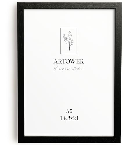 Artower® Bilderrahmen für DIN A5 15 x 21 cm Schwarz Holz Dünner Rahmen | Dokumentrahmen Zertifikatrahmen Collage | Picture Frame Black Wood 14,8 x 21cm | Holzbilderrahmen Poster Rahmen Echtholz von Artower