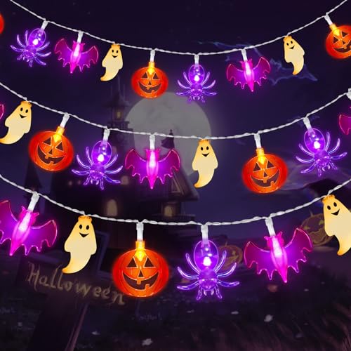 Artrastar Halloween Lichterkette 3M 30LED Kürbis Geister Fledermäuse Spinne Batterie Licht für Fenster Innen Außen Party Dekorations Outdoor & Indoor von Artrastar