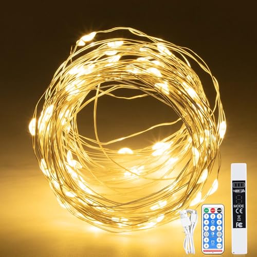 Artrastar Lichterkette Batterie 20M 200 LED USB Powerbank Draht Lichterkette Innen mit Fernbedienung Fairy Lights für Weihnachten, Schlafzimmer, Party, Hochzeit, Baumdekoration Warmweiß von Artrastar