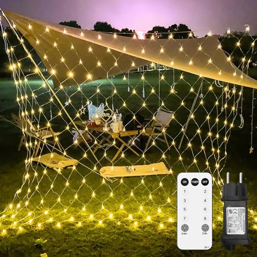 Artrastar Lichternetz Außen 3x2m 200 LED Lichterkette Außen Netz mit Stecker IP65 Wasserdicht 8 Modi Timer für Weihnachtsbeleuchtung Innen Büsche Garten Zimmer Balkon Wand Warmweiß von Artrastar